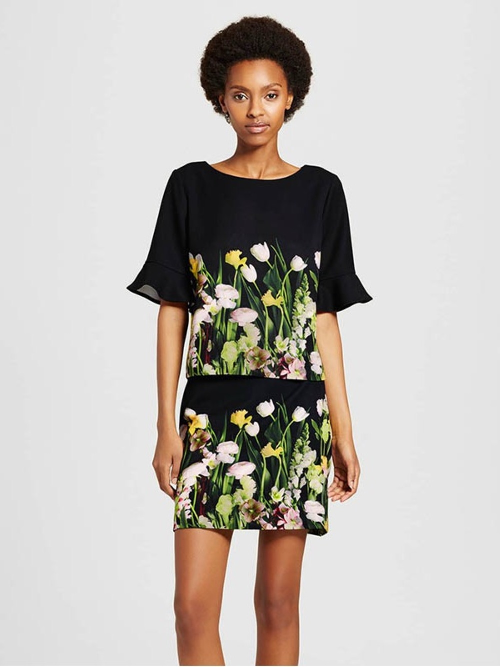 Victoria Beckham for Target Black Top with Floral Hem